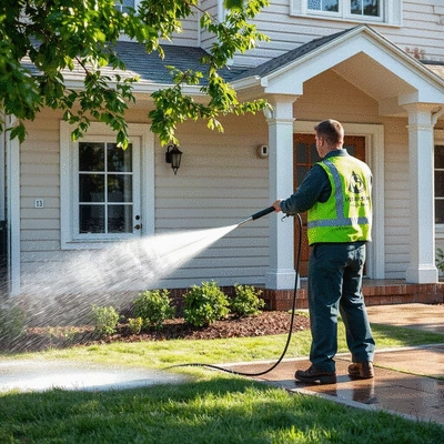 Pressure washing services in action