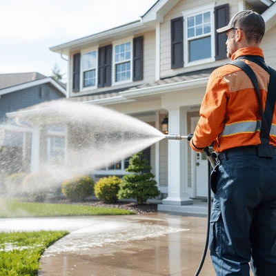 Pressure washing in action